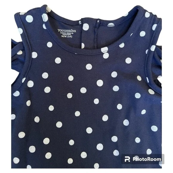 NWOT Toughskins girls navy white polka dot dress 5 - Picture 3 of 4